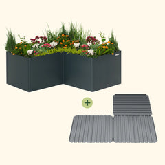 32" Extra Tall Modern 83" x 83" L Shape Metal Raised Garden Bed - Midnight Blue - With Intermediate Floor