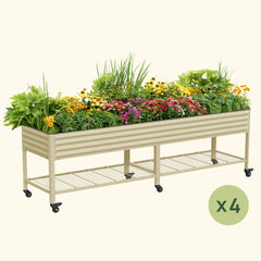 4-Pack Elevated Garden Bed - Jumbo Series 2.5' × 10' Wheels Included