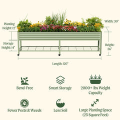 Elevated Garden Bed - Jumbo Series 2.5' x 10' Wheels Included