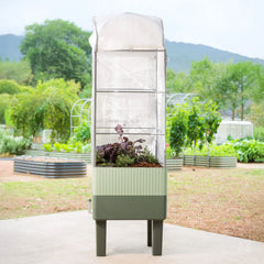 EZCube Self-Watering Planter 21" x 24" Elevated - Sage Green + Cage & Cover Bundle
