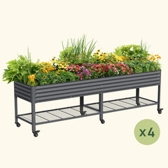 4-Pack Elevated Garden Bed - Jumbo Series 2.5' × 10' Wheels Included