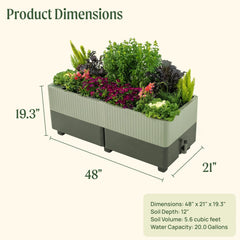 EZCube Self-Watering Planter 21" x 48" Elevated - Sage Green