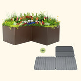 32" Extra Tall Modern 83" x 83" L Shape Metal Raised Garden Bed - Umber Brown - With Intermediate Floor