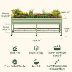 Elevated Garden Bed - Jumbo Series 3' x 8' Wheels Included