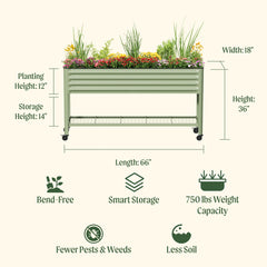 Elevated Garden Bed - Slim Series 1.5' x 5.5' Wheels Included