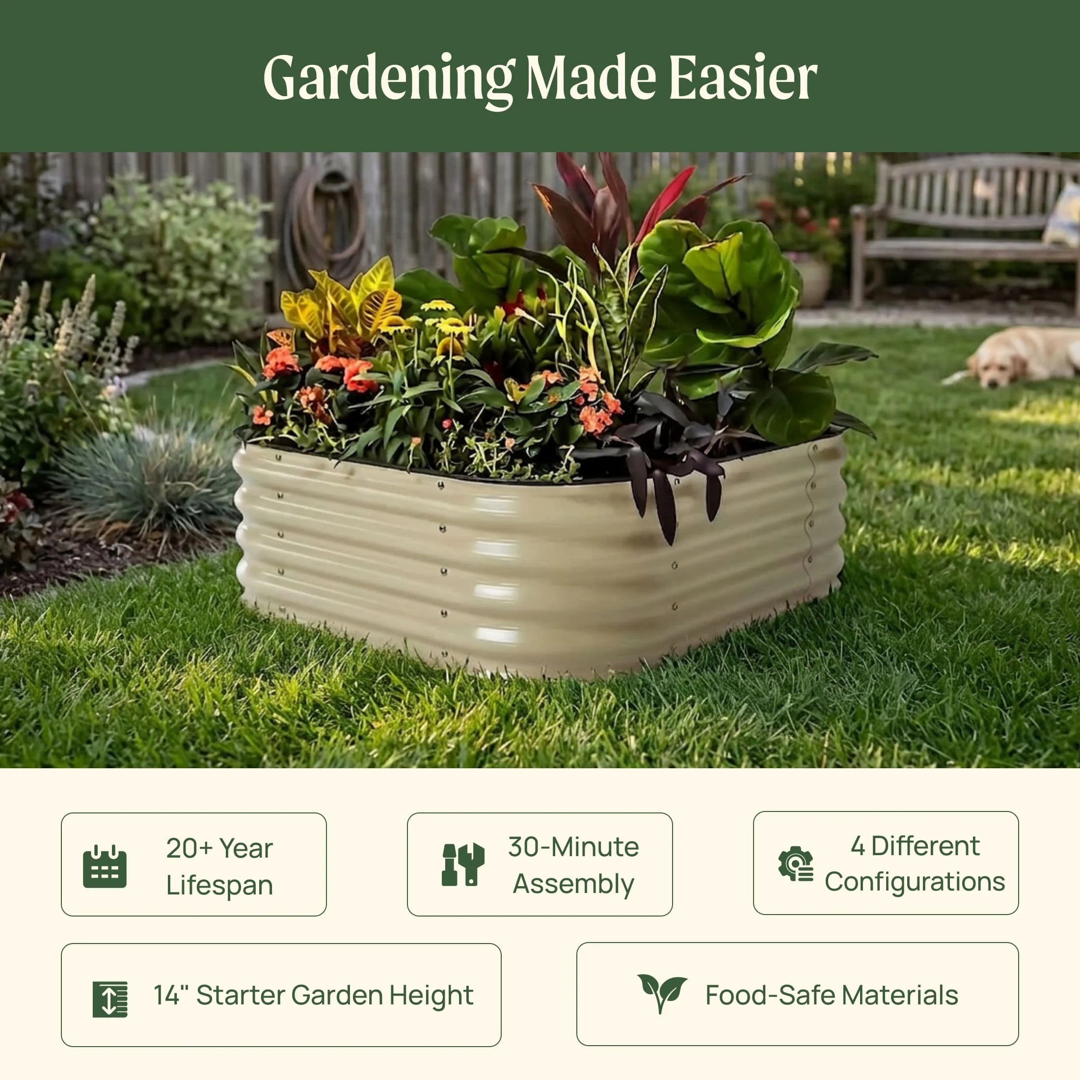 14" Tall 4 In 1 Small Modular Metal Raised Garden Bed Kit