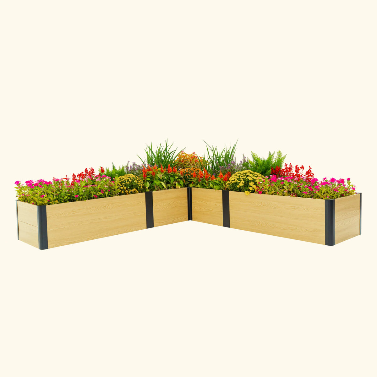 16" Tall Woodgrain 8' x 8' L-Shaped Metal Raised Garden Bed