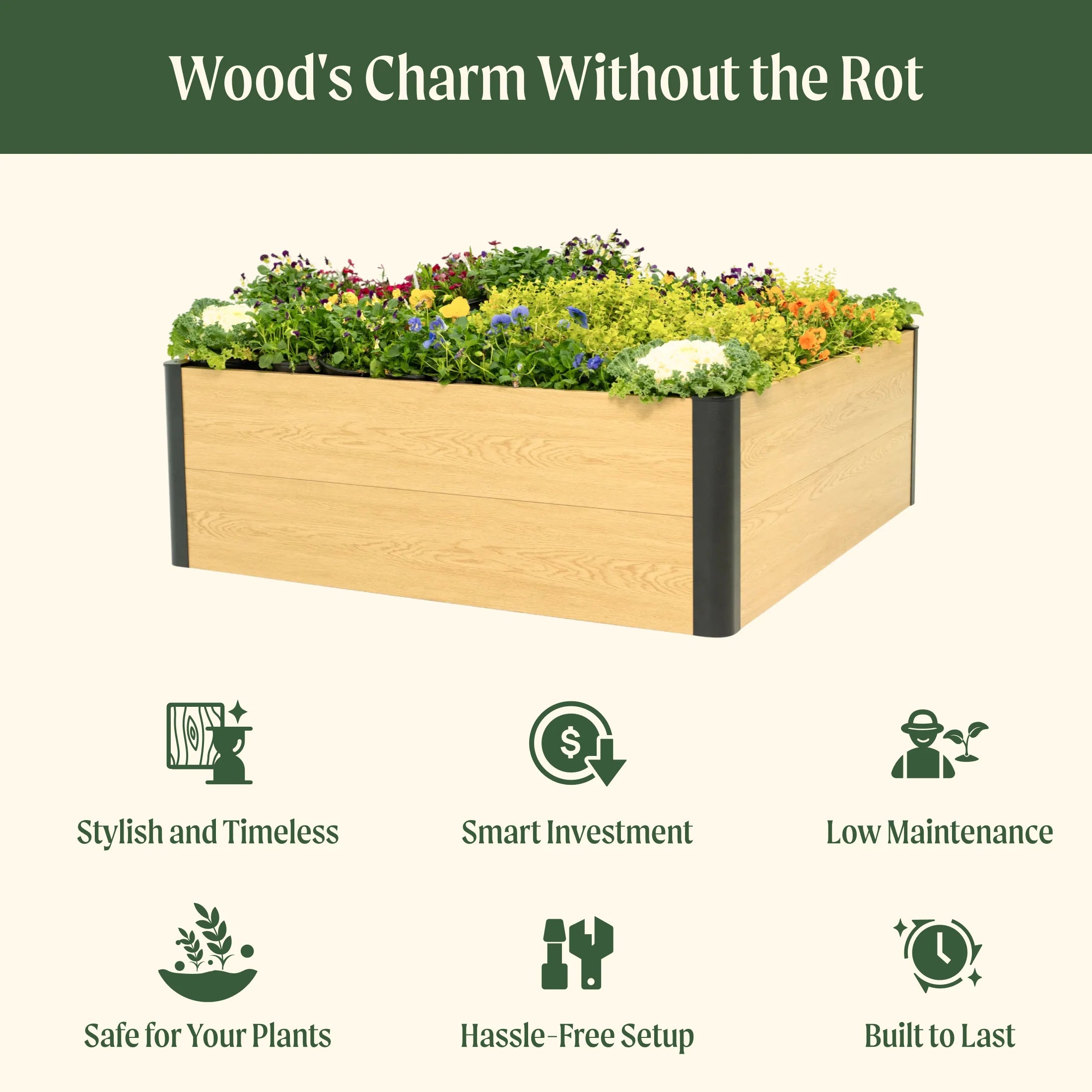 16" Tall Woodgrain 4' x 8' Metal Raised Garden Bed