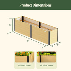 26" Tall Woodgrain 2' x 8' Metal Raised Garden Bed